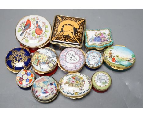 A collection of Halcyon Days enamel boxes and other trinket boxes