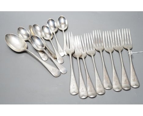 A part suite of George V silver Old English pattern flatware, by Elkington &amp; Co, Birmingham, 1928,30/32, comprising sixte