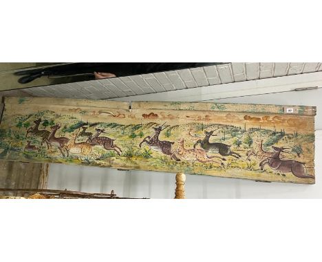 An eastern rectangular decorative wooden panel, painted with deer, width 193cm, height 42cm
