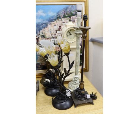A clock and sundry lamps