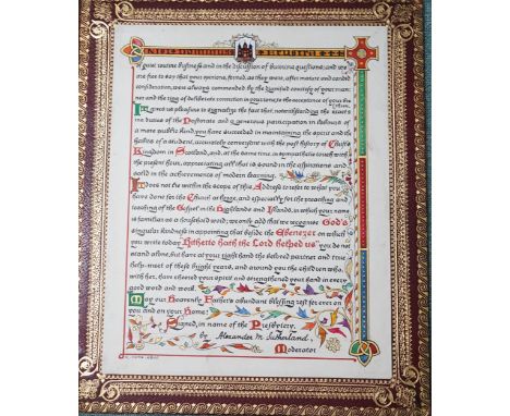 A Scottish illuminated religious manuscript, bound in gilt Morocco leather
