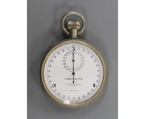 A cased military issue S. Smith &amp; Son Ltd nickel cased chronoscope (chronograph), case back engraved with broad arrow and