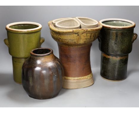 A group of studio pottery vases and a planter (4)