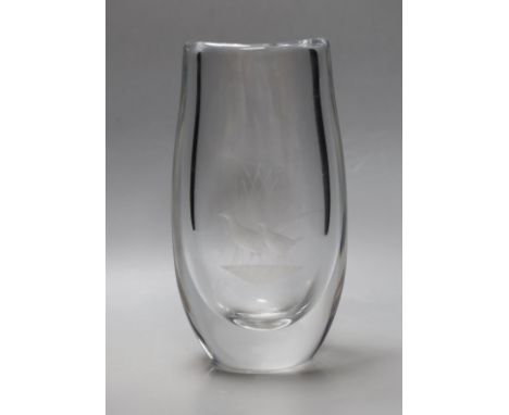 An Orrefors glass ‘pheasant’ vase, numbered 3723, 24cm