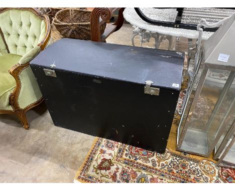 A vintage Alford canvas covered motoring trunk with three drawers,  width 91cm, depth 44cm, height 61cm