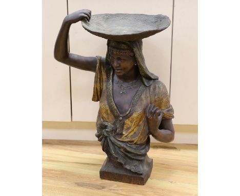 A large Goldscheider Nubian woman figural centrepiece, height 74cm