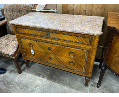 An early 20th century French kingwood marble topped commode, width 116cm, depth 55cm, height 87cm