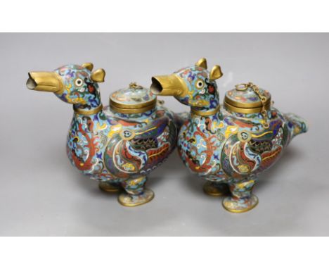 A pair of 20th century Chinese cloisonné enamel  ‘duck’ vessels, 20cm