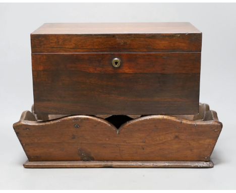 A 19th century rosewood tea caddy and a mahogany cutlery tray