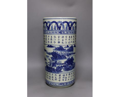 A Chinese  blue and white umbrella / stick stand, 45cm