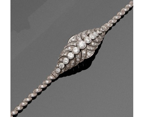Glamouröses Art Déco-Diamantarmband Weißgold, gest. 585. Schauseitig ausgefasst mit Altschliffdiamanten von zus. ca. 3,00 ct.