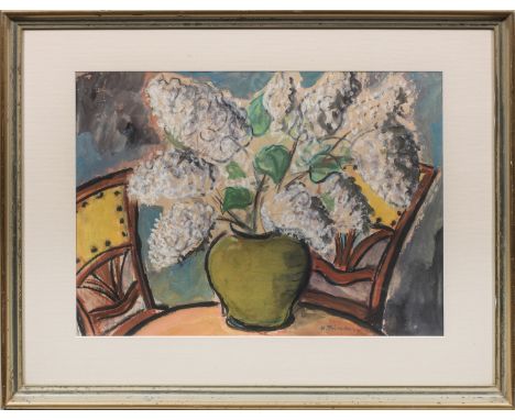 Hans Trimborn (1891 Plittersdorf - 1979 Norden)Stillleben mit weißem FliederExpressionistisches Interieur-Stillleben des seit