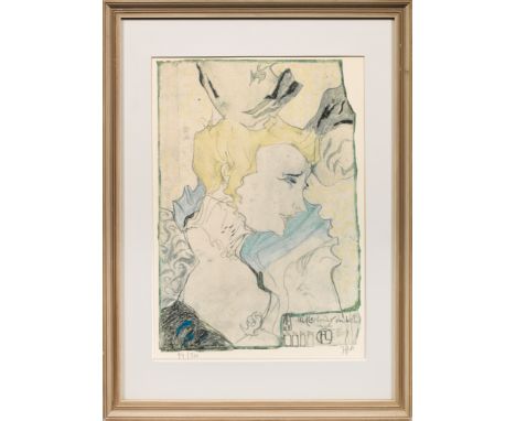 Horst Janssen (1929 Hamburg - 1995 ebenda)"Mademoiselle Lender en buste". OriginaltitelFarbige Fotolithographie bzw. Farboffs