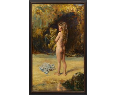 Joseph Williams Topham Vinall (1873 Liverpool - 1953)"His First Dip" (Sein erstes Eintauchen). OriginaltitelTriumphierend und