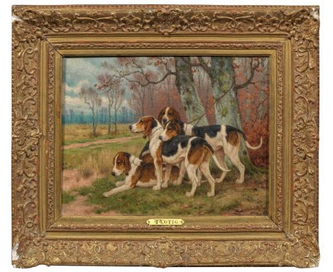 Georges Fréderic Rötig (1873 Le Havre - 1961 Paris)JagdhundegruppeLebendige Schilderung der Hunde in weiter, baumbestandener,