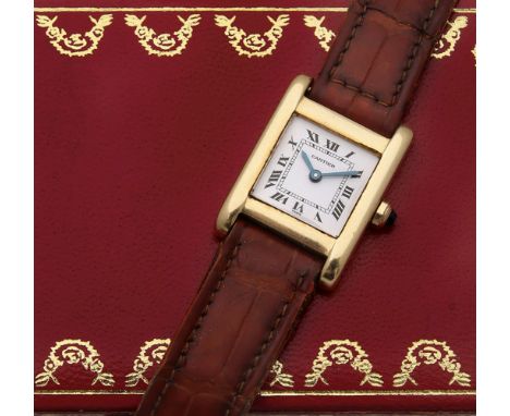Klassische Cartier-Damenarmbanduhr "Tank Normale" aus den 80er JahrenGelbgold, gest. 750. Tankförmiges Uhrengehäuse, weißes Z