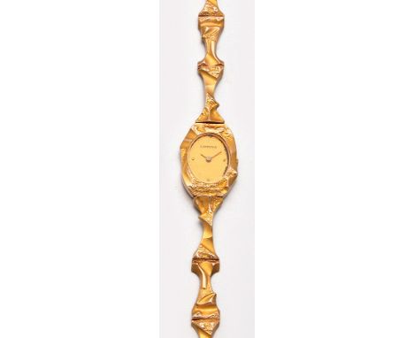 Lapponia-Damenarmbanduhr "Pola Negri" Gelbgold, gest. 585. Quarzwerk. Extravagantes Design aus recyceltem Gold von Björn Weck