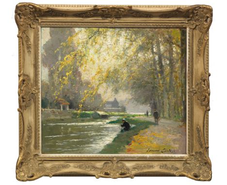Édouard Cortès (1882 Lagny - 1969 ebenda)"L'Orne a Caen" (Die Orne bei Caen). OriginaltitelBlick auf den sonnenbeschienenen, 