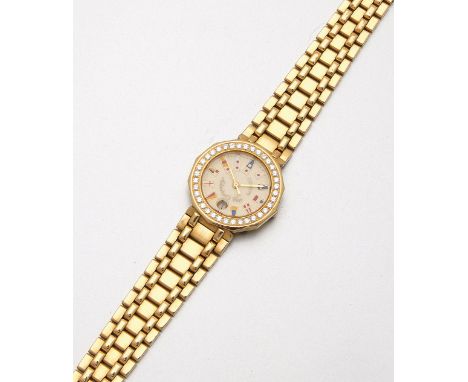 Corum-Damenarmbanduhr "Admirals Cup" gefertigt um 2000.Gelbgold, gest. 750. Zwölffach gekantetes Uhrengehäuse, Lunette umlauf