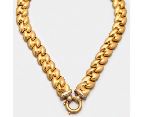 Gold-Collier von Camilla Grimani Gelbgold, gest. 750. Bandform aus runden, leicht bombierten Gliedern, mit großer Federringsc