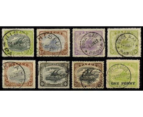 Post Marks: Selection of ten stamps comprising 1901-05 4d with part "KUMUSI" cds (Lee 66), 1907-10 2s6d (thin spots) with par