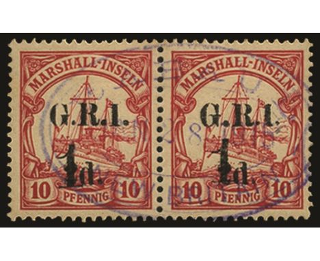 Stamps of Marshall Islands surcharged: 1915 (Jan) Setting 2 with surcharge spaced 5mm, '1' on 2d on 10pf carmine, horizontal 