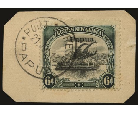 1907  Brisbane overprint, 6d black and myrtle-green on thin paper with wmk vertical, variety 'kiss-print' of overprint with a