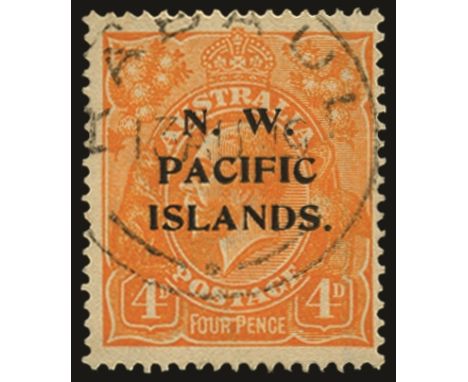 Stamps of Australia overprinted: 1918-22 wmk w5, 4d yellow-orange, variety line through 'FOUR PENCE', from plate 2, right pan