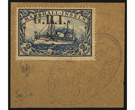 Stamps of Marshall Islands surcharged: 1914 (16 Dec) Setting 3  with surcharge spaced 3½ to 4mm, 2s on 2m blue, pos.4 (SG 60)