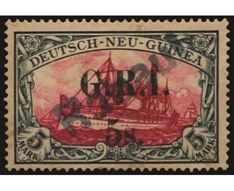 Stamps of German New Guinea surcharged: 1914 (17 Oct) -15 5s on 5m carmine and black, setting 3 with surcharge spaced 3½ to 4