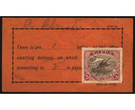 Postage Due: 1932 February 2, complete 'deficient postage' black/orange printed form (with imprint 1.31-1,500) with 1916-31 2