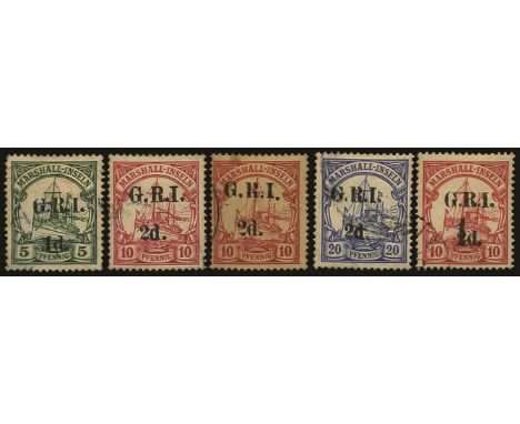 Stamps of Marshall Islands surcharged: 1914 (16 Dec) surcharge spaced 5mm, 1d on 5pf green, 2d on 10pf carmine, sett.11, pos.