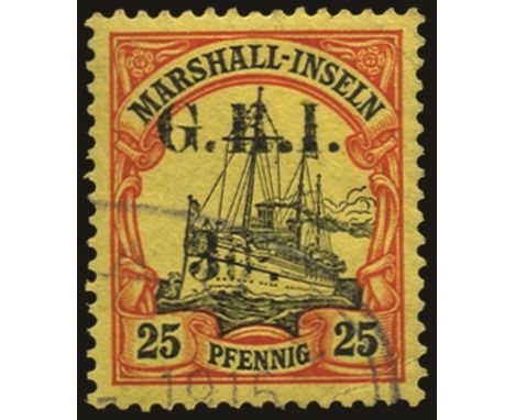 Stamps of Marshall Islands surcharged: 1914 (16 Dec) Setting 2 with surcharge spaced 5mm, 3d on 25pf black and red/yellow, po