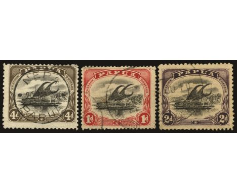 Nepa:  1907-10 'small PAPUA' 1d and 2d with fine part strikes of the rare "(blank)/BRITISH NEW GUINEA" relief cds (Lee 80) wh