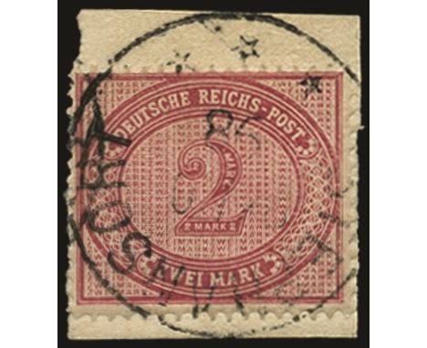 1888-98 Stamps of Germany inscribed 'DEUTSCHE REICHS-POST': 1891 2m deep claret (SG Z1a) tied to small piece by large part ST