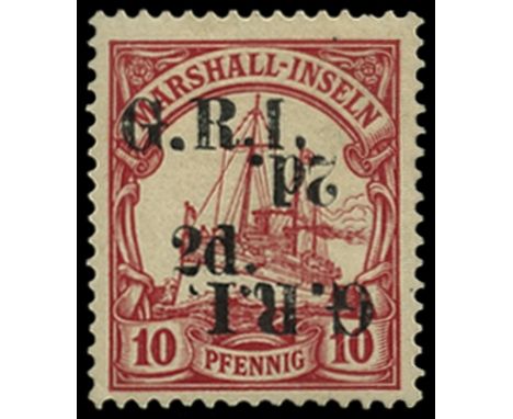 Stamps of Marshall Islands surcharged: 1914 (16 Dec) with surcharge spaced 5mm, 2d on 10pf carmine, error surcharge double, o