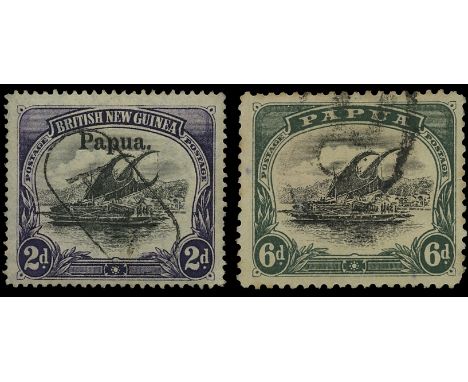 Cancellations: 1906 Port Moresby overprint 2d black and violet, wmk vertical (SG 23) used by very fine 'A.R.' in oval frame (