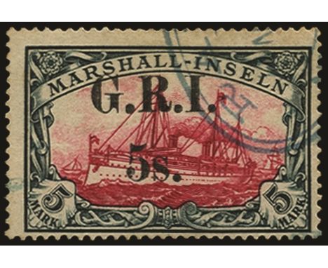 Stamps of Marshall Islands surcharged: 1914 (16 Dec) Setting 3  with surcharge spaced 3½ to 4mm, 5s on 5m carmine and black, 