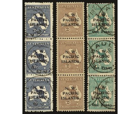 Stamps of Australia overprinted: 1915-16 wmk w2 2½d indigo (SG 74), wmk w6 (inverted) 2s brown (SG 97w) and 1918 1d on 1s gre