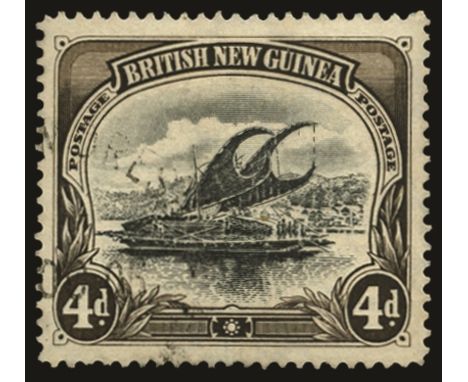1901-05 Wmk vertical, thick paper, line perf 4d black and sepia, showing R4/3 variety, deformed 'd' at left (SG 13a), very fi