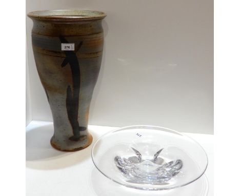 An Orrefors clear glass dish and a Studio pottery planter Condition Report:Available upon request