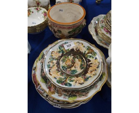 Six Capodimonte cherub decorated plates and a planter Condition Report:Available upon request