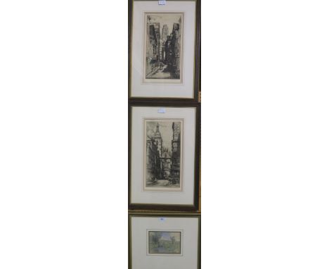 ALBANY HOWARTH&nbsp;Le Grosse Morloge and&nbsp;Rue Damette,signed, etching, 38 x 21cm and W.Y.MACGREGOR R.S.A Crail, watercol