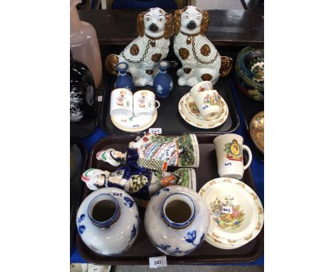 Mabel Lucie Attwell for Shelley trio with extra cup, two Bunnykins trios and bowls, a pair of wally dogs, a pair of flatbacks