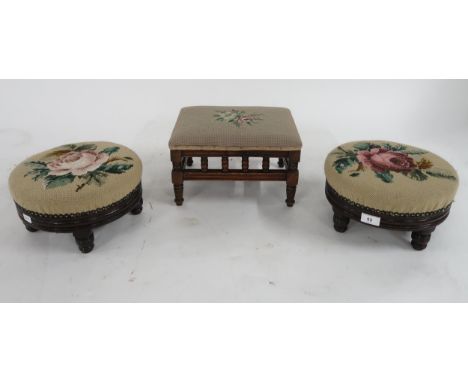 A lot of three 20th century tapestry upholstered foot stools (3) Condition Report:Available upon request