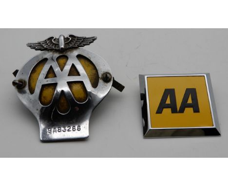 A lot comprising two AA Automobile Association badges Condition Report:Available upon request