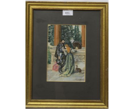 A PAVY DE CHARENTAIS&nbsp;Knight and lady, signed, gouache, 22 x 15 and a print (2) Condition Report:Available upon request