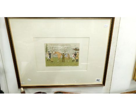 A signed French artist's proof limited edition lithograph initialled EA (Epreuve D'Artiste) of a horse racing paddock scene b