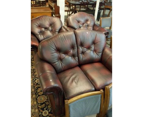 A good quality brown leather 3 piece suite comprising 2 seat sofa and 2 chairs