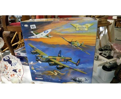 A Corgi aviation model aeroplanes of The Battle of Britain memorial flight containing Avro Lancaster, Spitfire Mk11A and Hawk